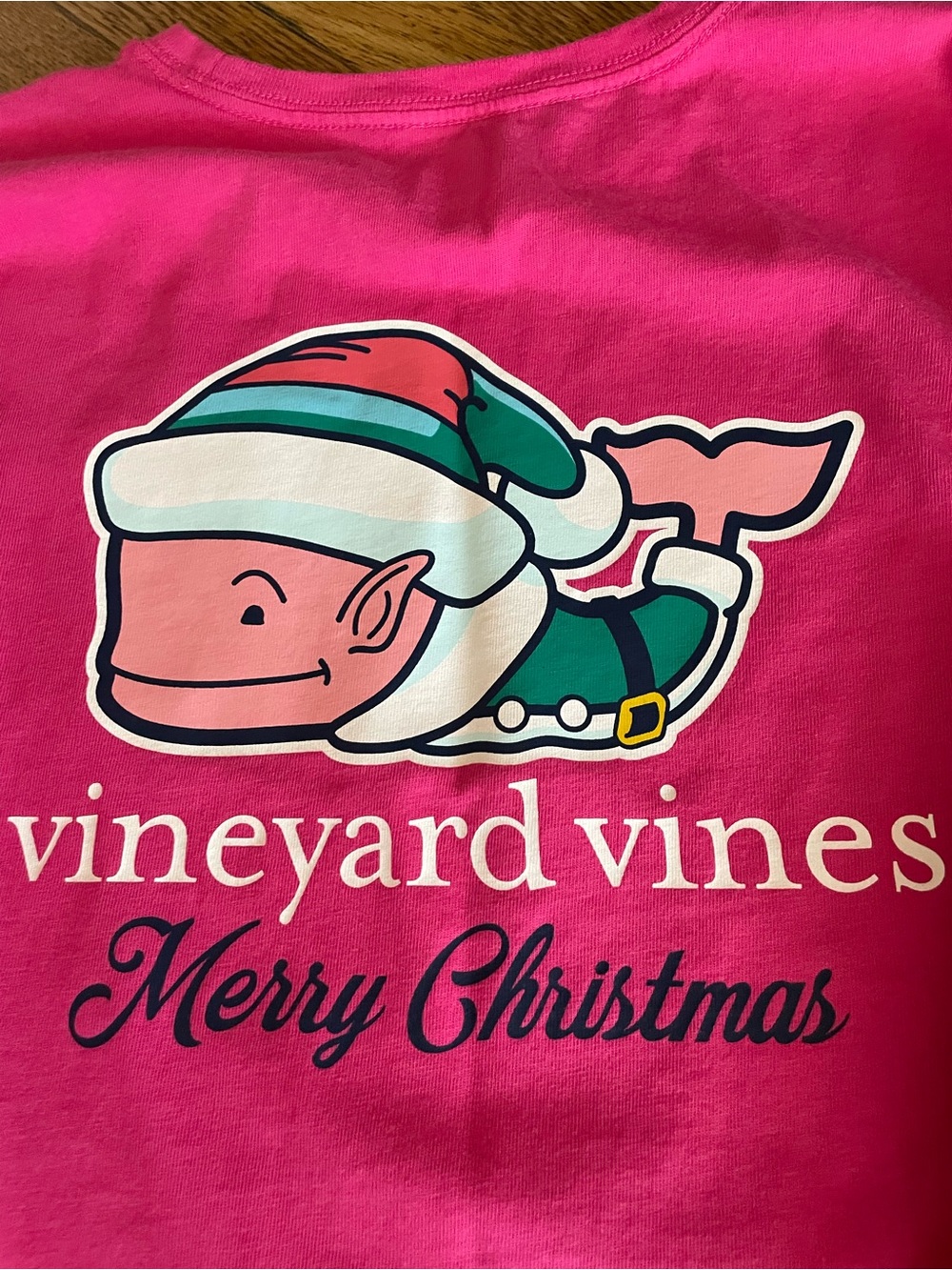 Vineyard Vines Christmas tee Santa Elf Pink Long-Sleeve Pocket girls xl size 16